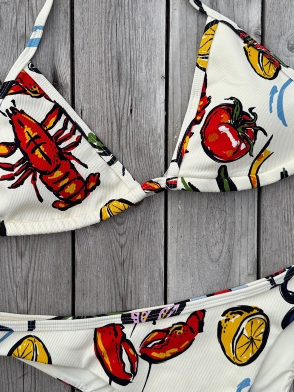 VACANCY CO LOBSTER NANTUCKET Print Triangle Bikini Set -NWT! L